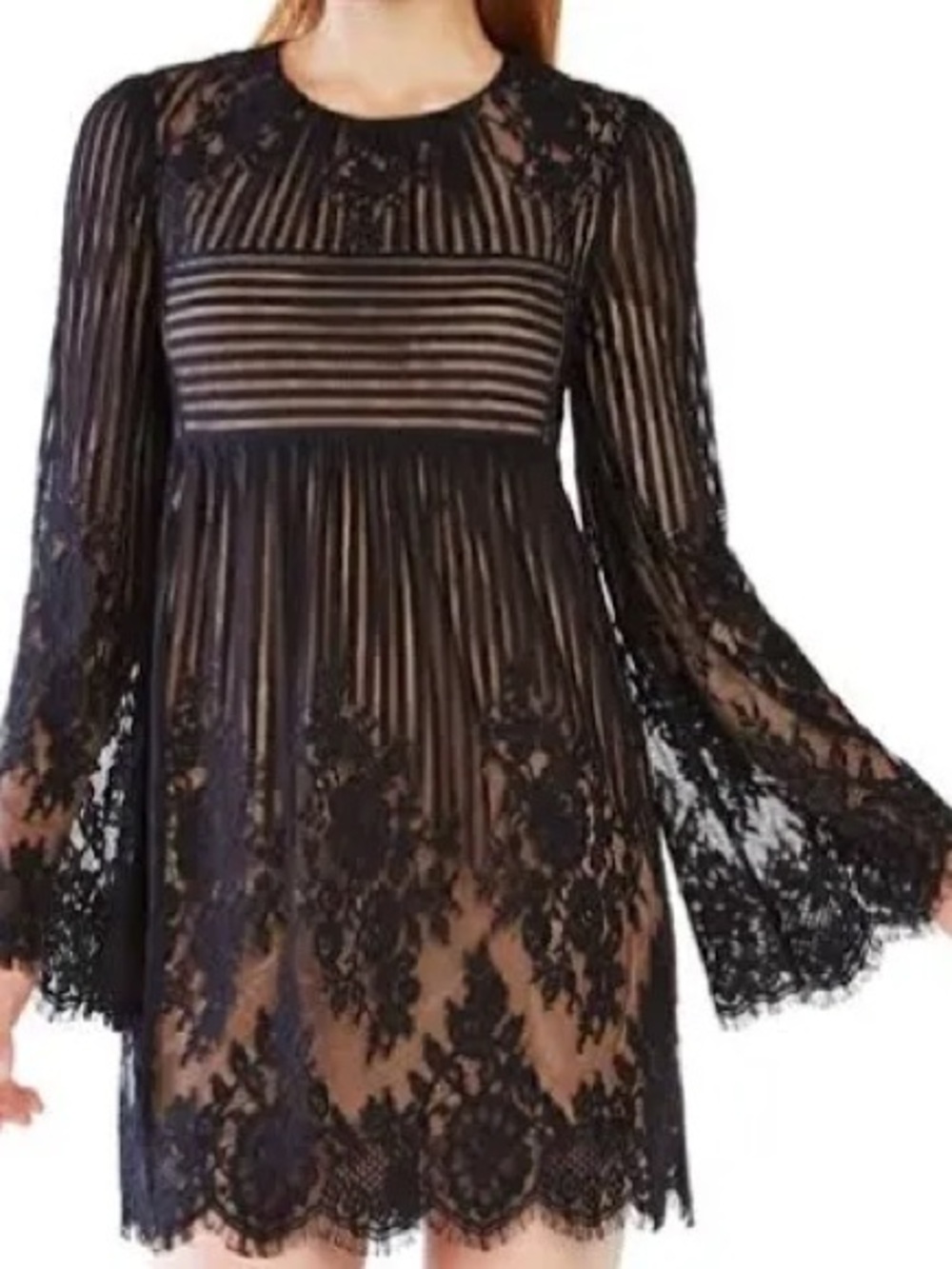 BCBG Black Lace Long-Sleeve Mini Dress Size L